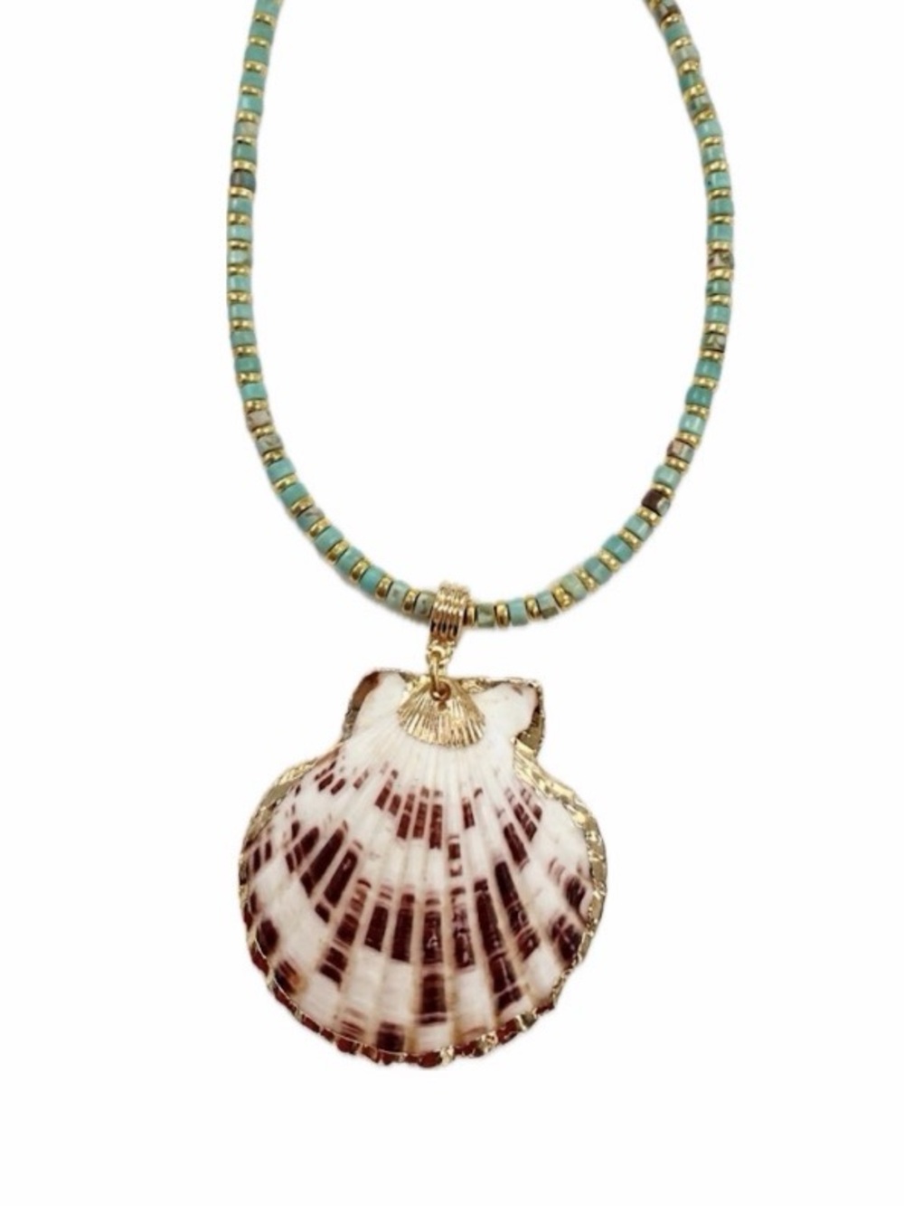 NWT ⚜️💚⚜️ Luna Norte Natural Stone Beaded Necklace with Natural Shell Pdndant